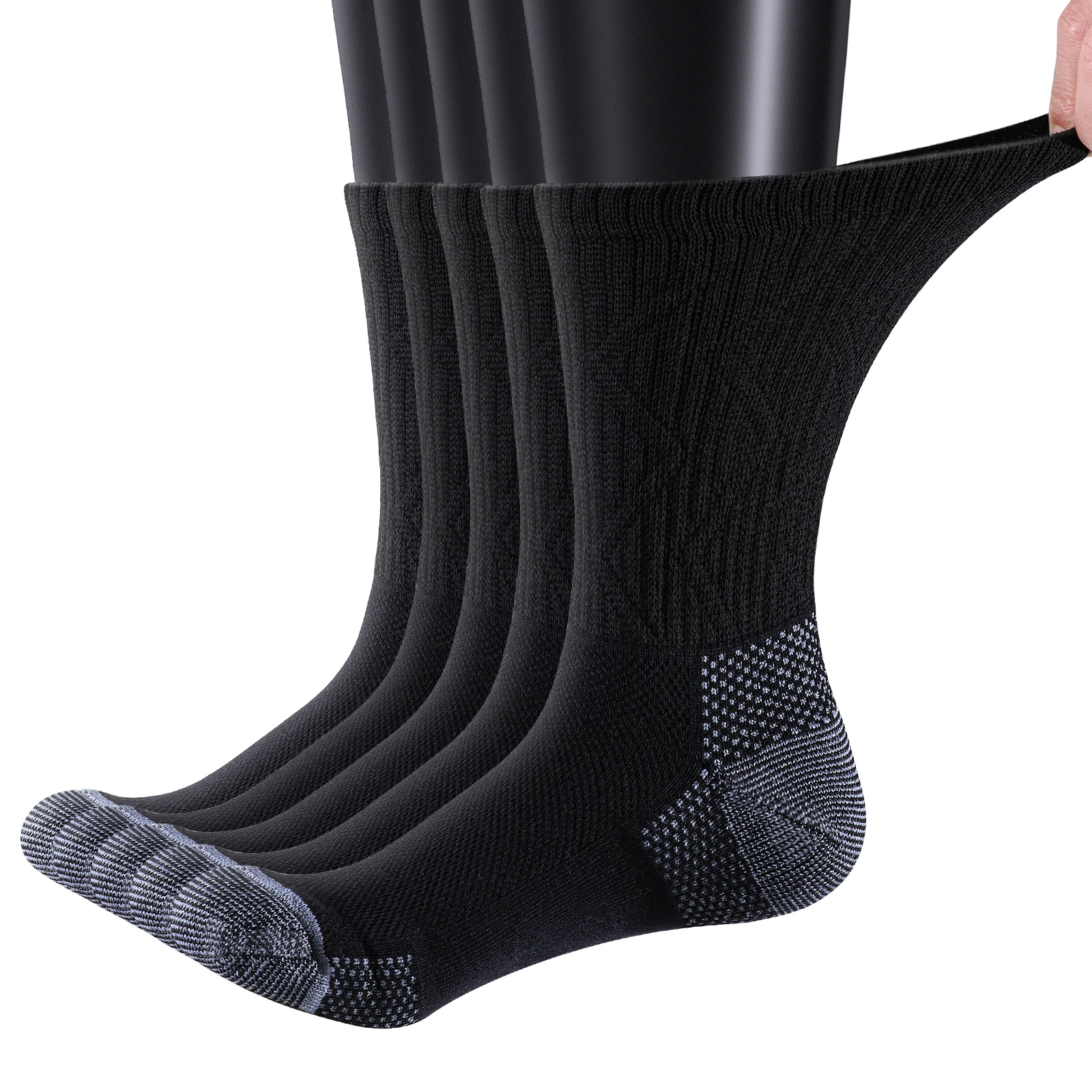 YUEDGE Breathable Bamboo Comfort Cushioned Socks Sole Elastic Free Non-Binding Loose Socks, 5 Pairs