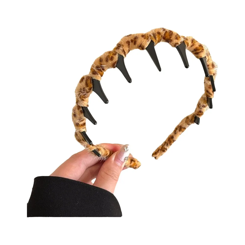 

Sweet U Shape Hair Hoops Wave Comb Leopard Pattern Teethed Hairband Non-Slip Solid Color Sports Headbands for Women