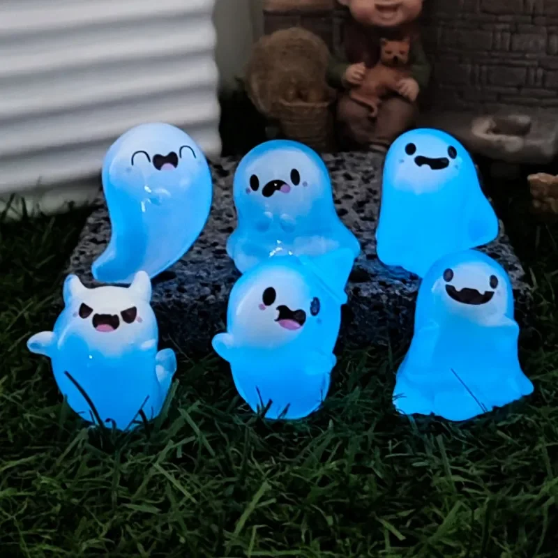 Cute Halloween Ghost Luminous Car Ornaments Glow-in-the-dark DIY Resin Ornament Micro Landscape Desktop Decorative Accessories