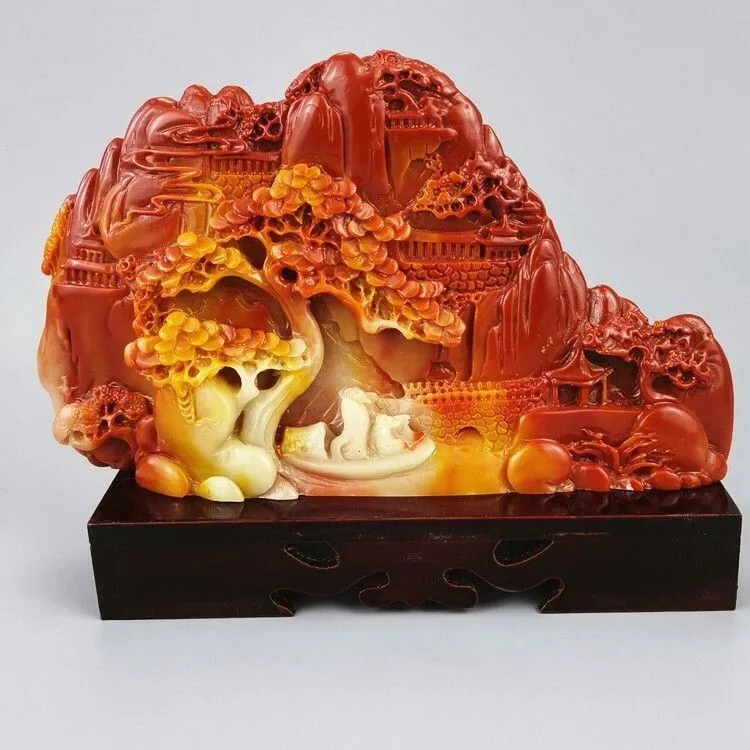 China Shoushan stone hand-carved natural landscape Matsushita home ornament