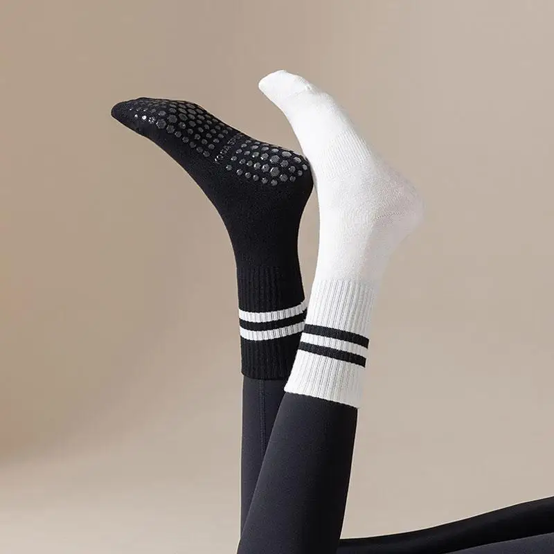 Women White Socks Cotton Non-Slip Gym Autumn Winter Tube Socks Floor Dance Pilates Sports Socks