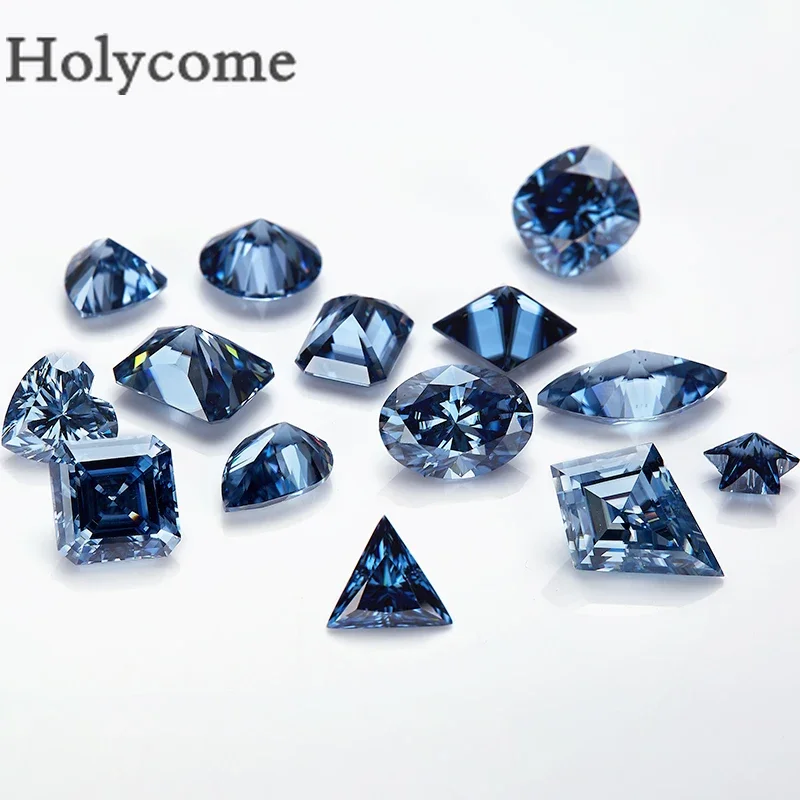 Holycome Brilliant VividBlue Moissanite Cushion Princess Heart Oval Pear Marquise Asscher Radiant Emerald Kite Triangle Trillion