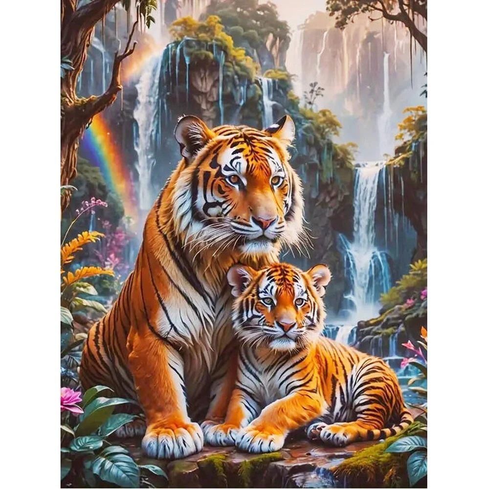 Tiger Diamant-Stickerei Tier-Mosaik Kreuzstich Diamantmalerei Wasserfall DIY Acryl-Bastelbedarf Heimdekoration