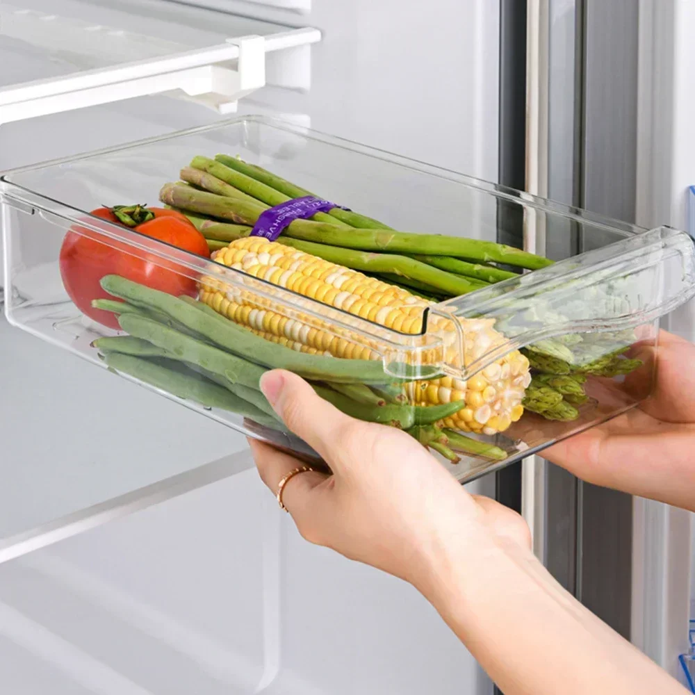 Transparent Fridge Organizer Fruit Egg Refrigerator Storage Box Under-shelf Refrigerator Drawer Box Fresh-keep Kitchen Organizer