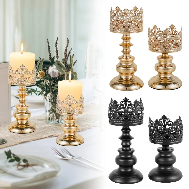 

2Pcs Retro Candle Holder Europe Wedding Iron Candle Holder with Openwork Pattern Decoration Candle Holder for Home Restaurants