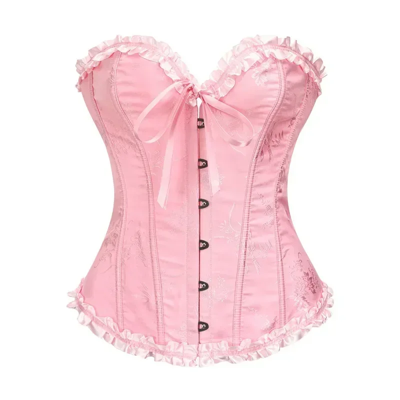 Women Fashion Brocade Overbust Corset Top Lace Up Plastic Boned Bustiers Floral Boned Sexy Vintage Victorian Kорсет