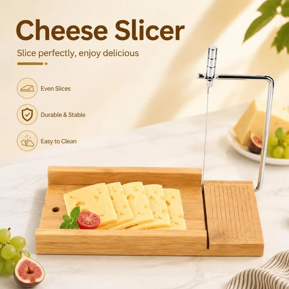 Wooden Cheese Slicer Stainless Steel Wire Graduated Scale Cheese Cutting Board Adjustable Cutting Thickness Thickened Board