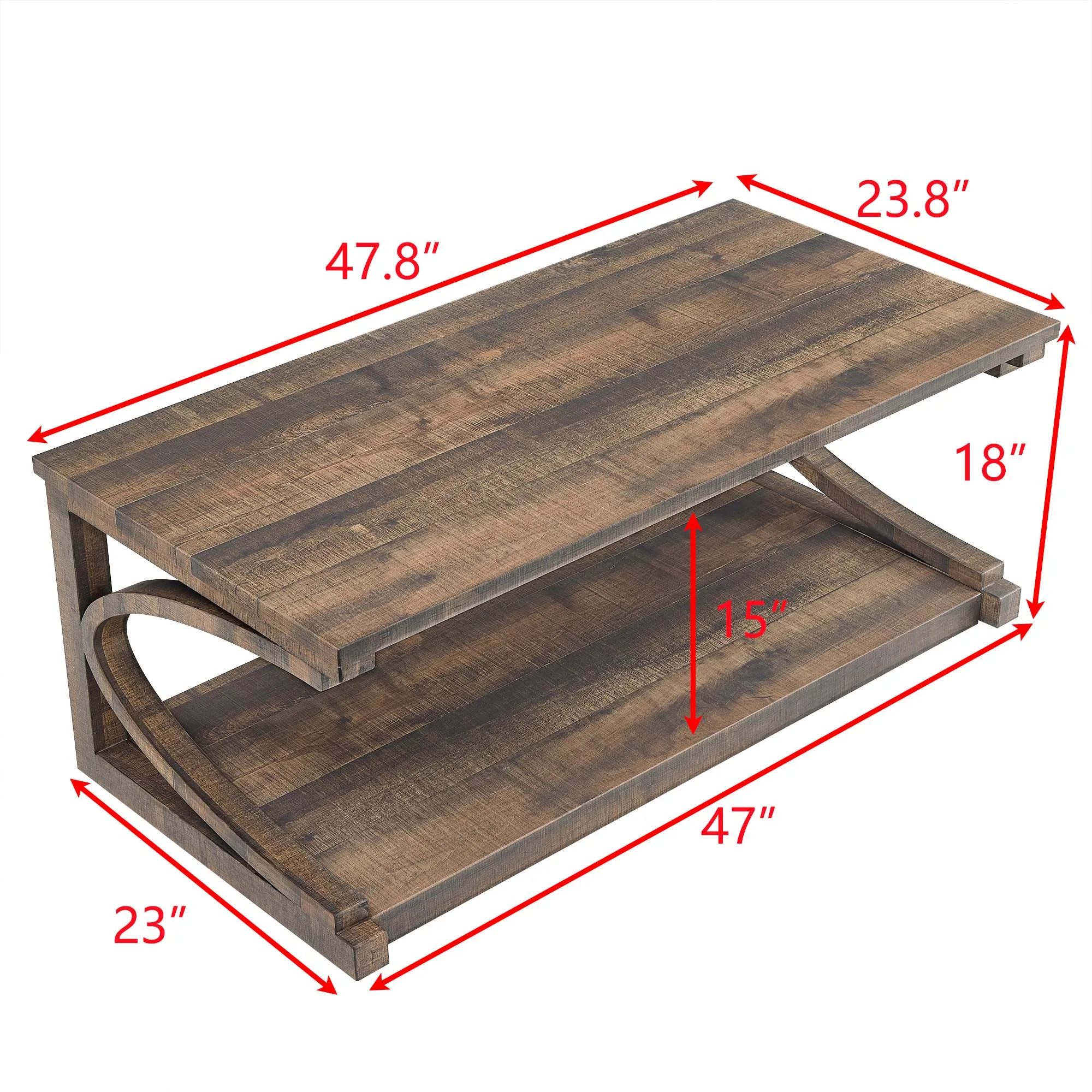 Table basse unique en bois massif avec rangement, design moderne de forme spéciale pour le salon et la salle à manger, 48 po