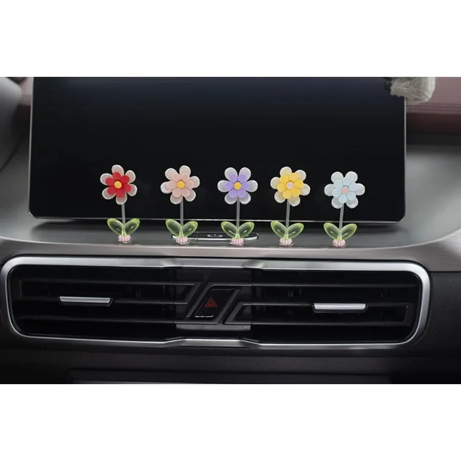 5Pcs Car Swinging Flower Ornament Dashboard Center Console Cartoon Six Leaf Chrysanthemum Pendant Interior Decoration Accessorie