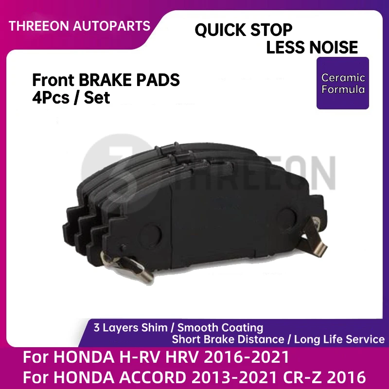 

THREEON Front Ceramic Brake Pads for HONDA ACCORD 2013-2021 for HONDA HRV H-RV 2016-2021 CR-Z 2016 TO1282-F 45022T2GA00