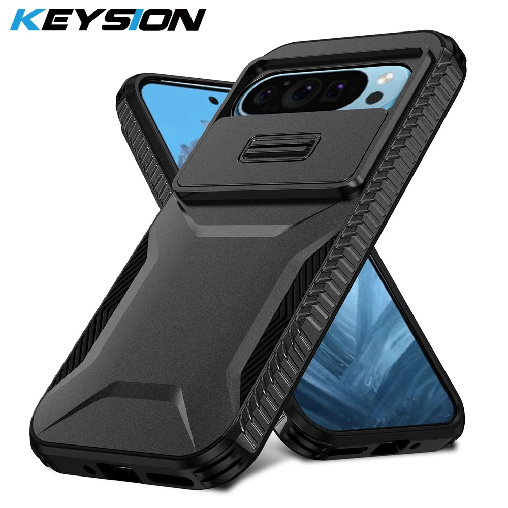 KEYSION Shockproof Armor Case for Google Pixel 9 Pro XL Slide Camera Lens Protection Phone Back Cover for Google Pixel 8 Pro 8A