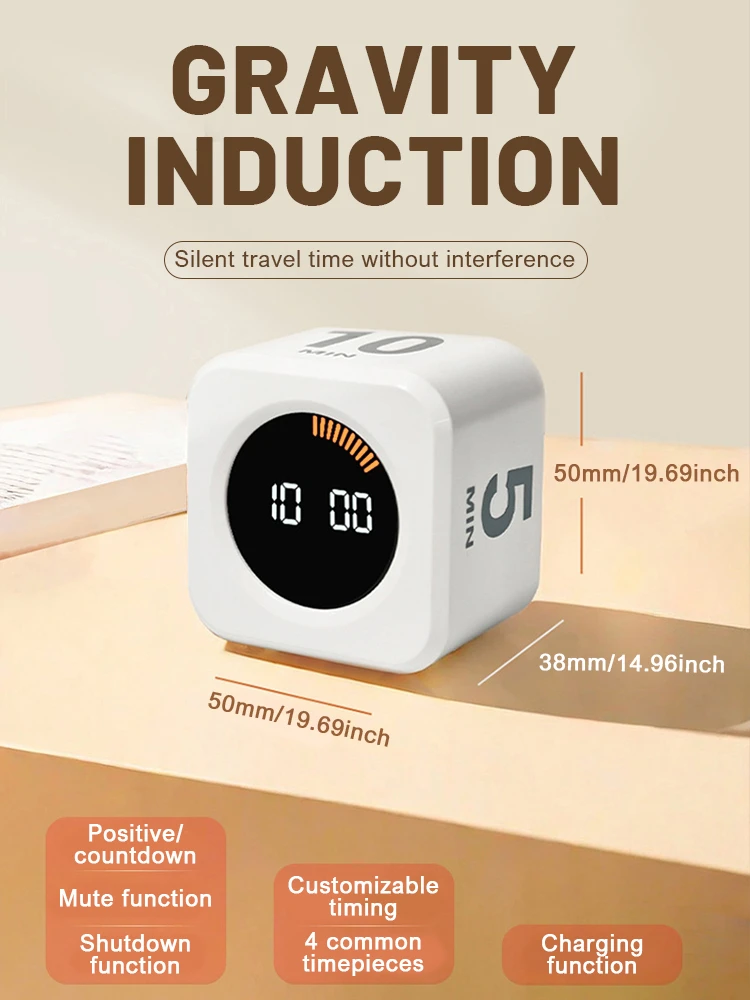 Productivity Timer Productivity Cube Timer Gravity Sensor LED Display 4 Preset Time Kids Time Management Kitchen Countdown Timer