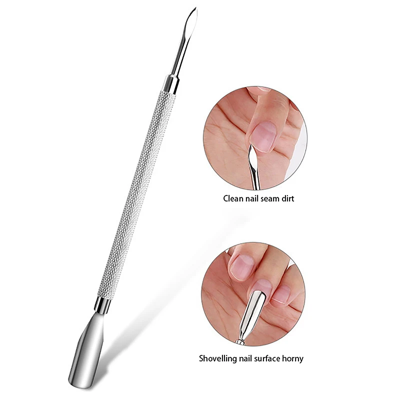 محفز للبشرة مزدوج الأطراف من الفولاذ المقاوم للصدأ ، مزيل ضغط الجلد الميت للأظافر ، باديكير ومانيكير ، منظف فن الأظافر ، أداة العناية ، 1 فقط