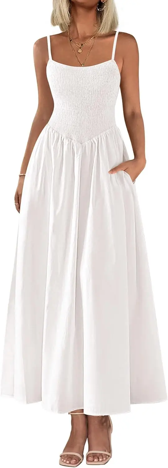 

Женские платья макси со сборками, лето 2024, пляжный сарафан, повседневный длинный струящийся платье на тонких бретельках, вечерние платья