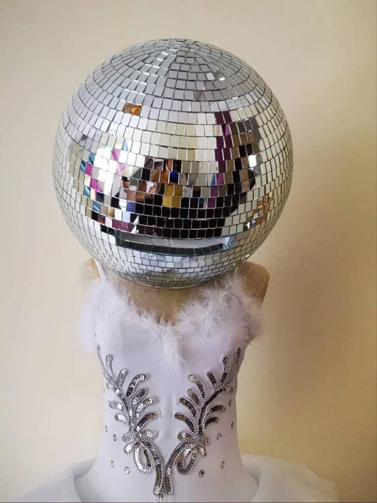 Disco Mirror Ball Glitter Helmet Mask Mirror Costume for Women Men DJ Club Stage Bar Dance Party Mirror Man Show