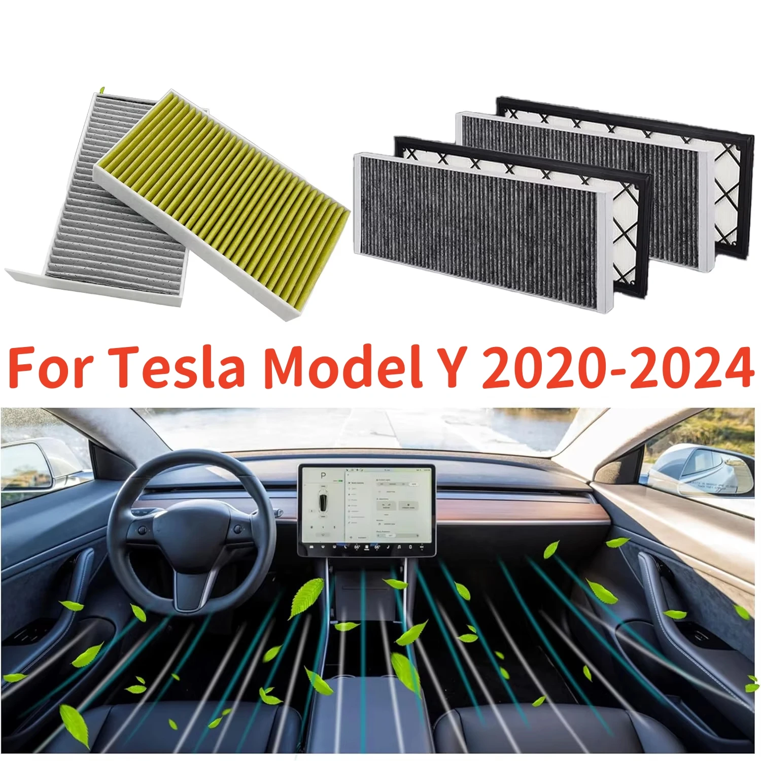 

For Tesla Model Y 2024-2020 Internal & External Cabin Air Filter, HEPA Air Intake Filter Replacement with Activated Carbon