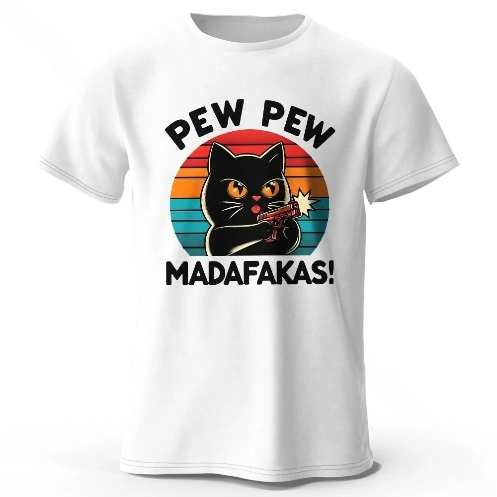 Hand-painted Graffiti Cat Print T-shirt Super Soft Round Neck Short Sleeve T-shirt for Women Fashion Graphic T Shirts Vintage