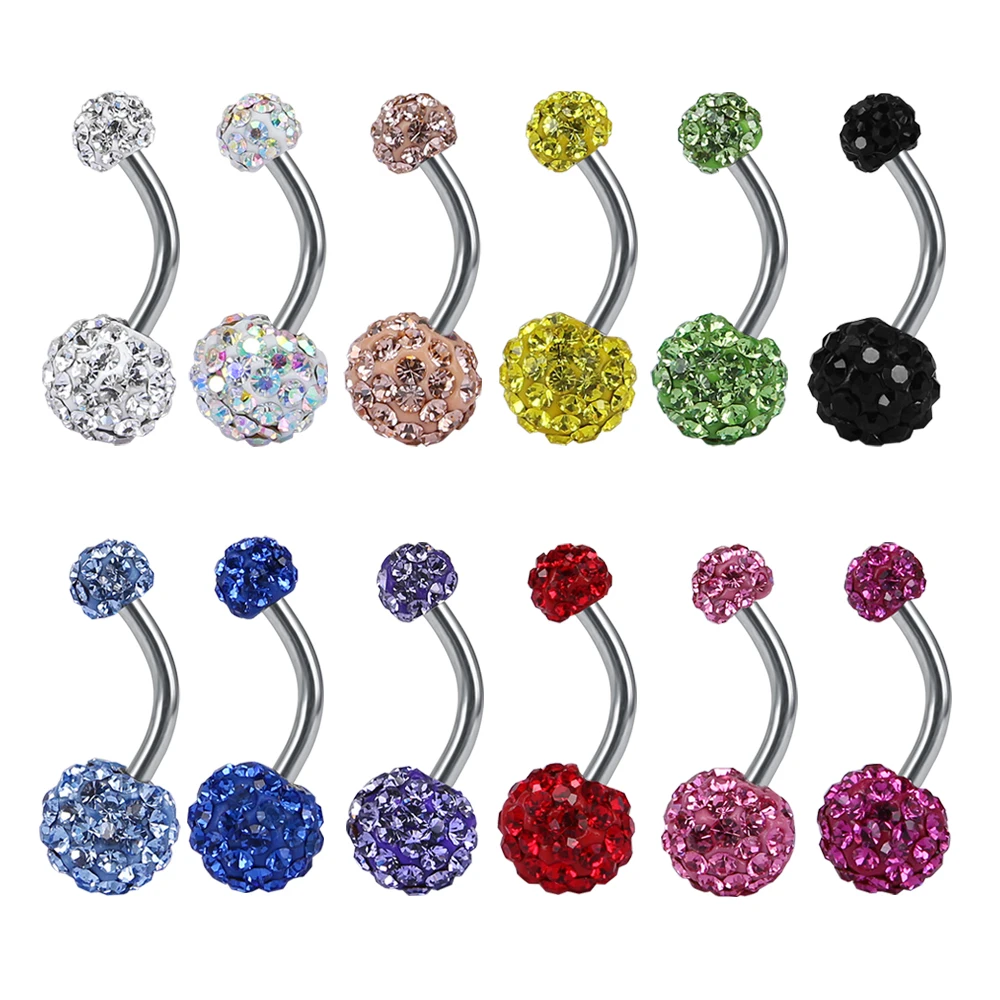 ZS 14G Crystal Belly Button Ring Stainless Steel Colorful Zircon Navel Piercing Jewelry Women Summer Body Piercing Jewelry Girl