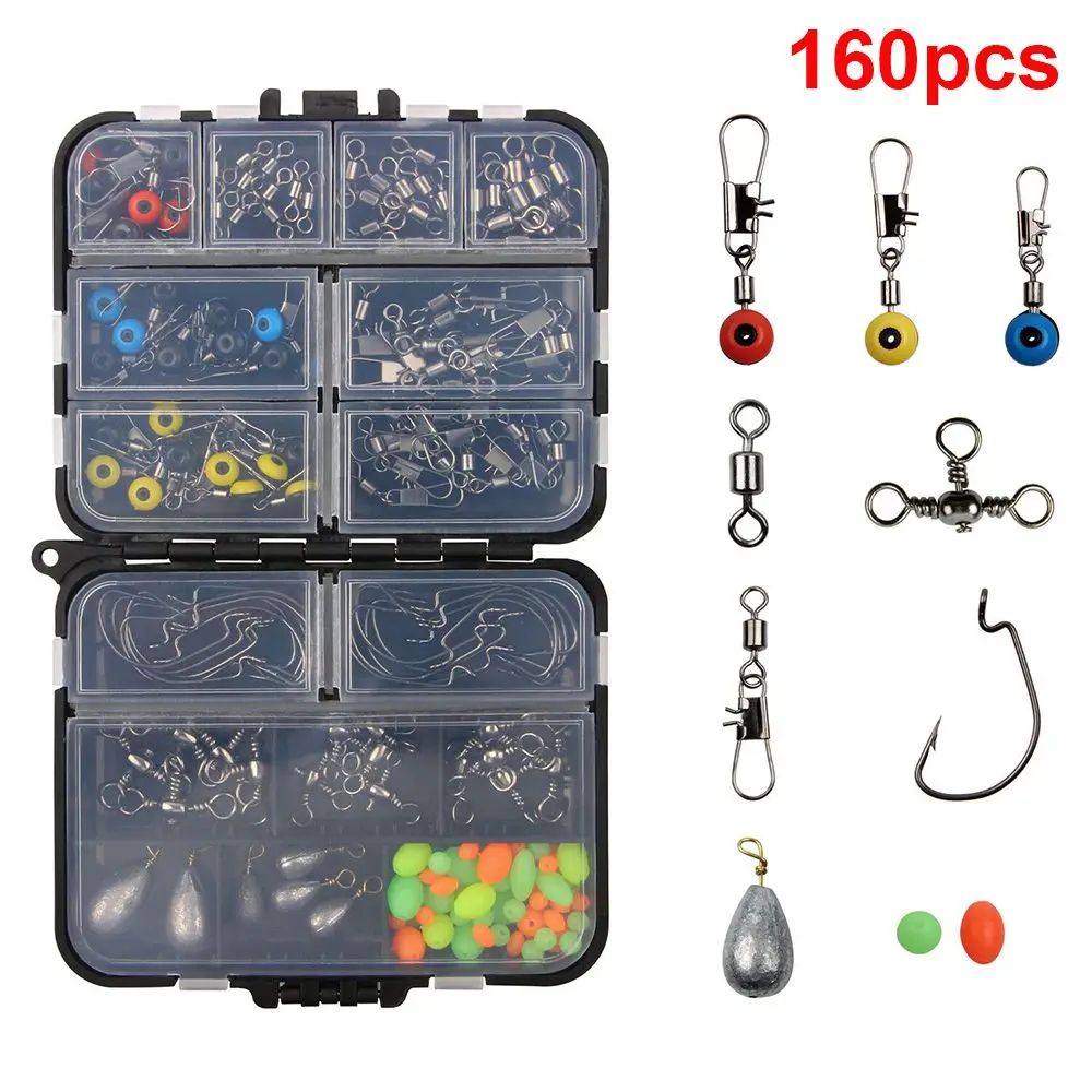 

Fishing Accessories Outdoor Sinker Swivels Hooks Bead 160pcs Kit Tackle Fishing Tackle Boxes Fishing Tool
