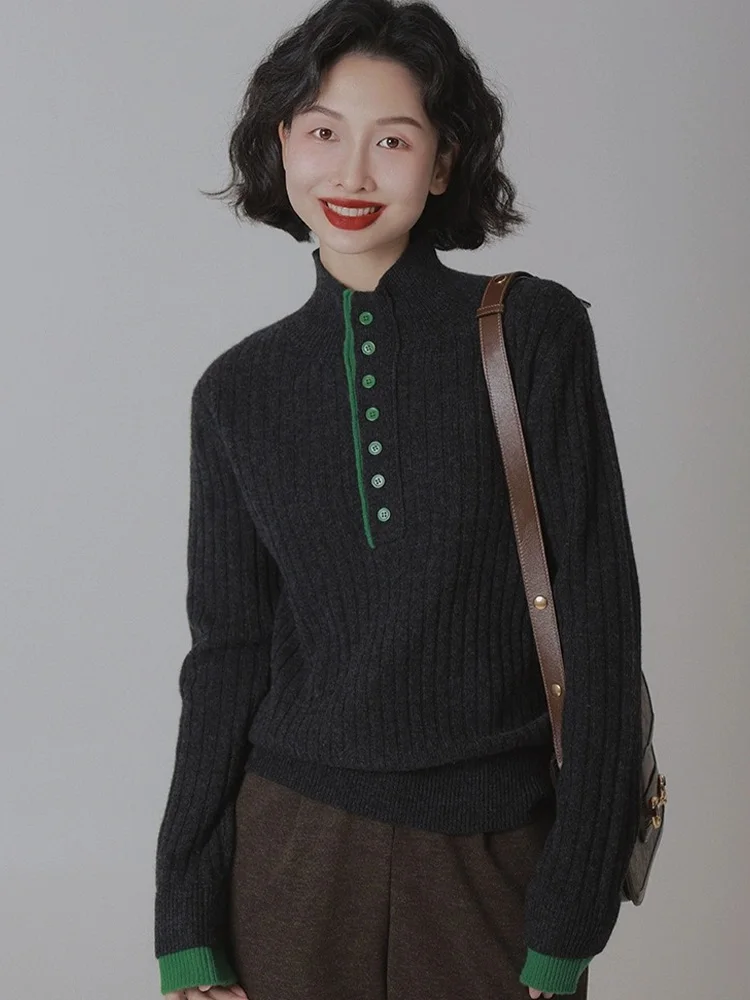 

Вязаный свитер Color Blo Design с открытой пуговицей, женский модный мягкий удобный пуловер Camere, корейский длинный све