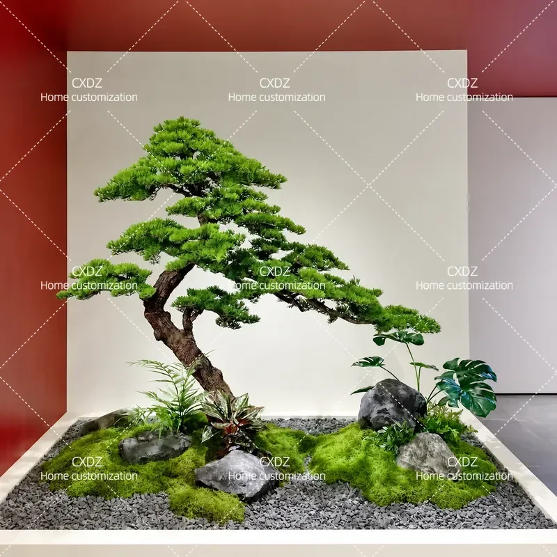 Simulated Welcome Pine Tree Under Stairs Villa Decoration Interior Micro Landscape Full Set Green Plants Entrance Landscaping