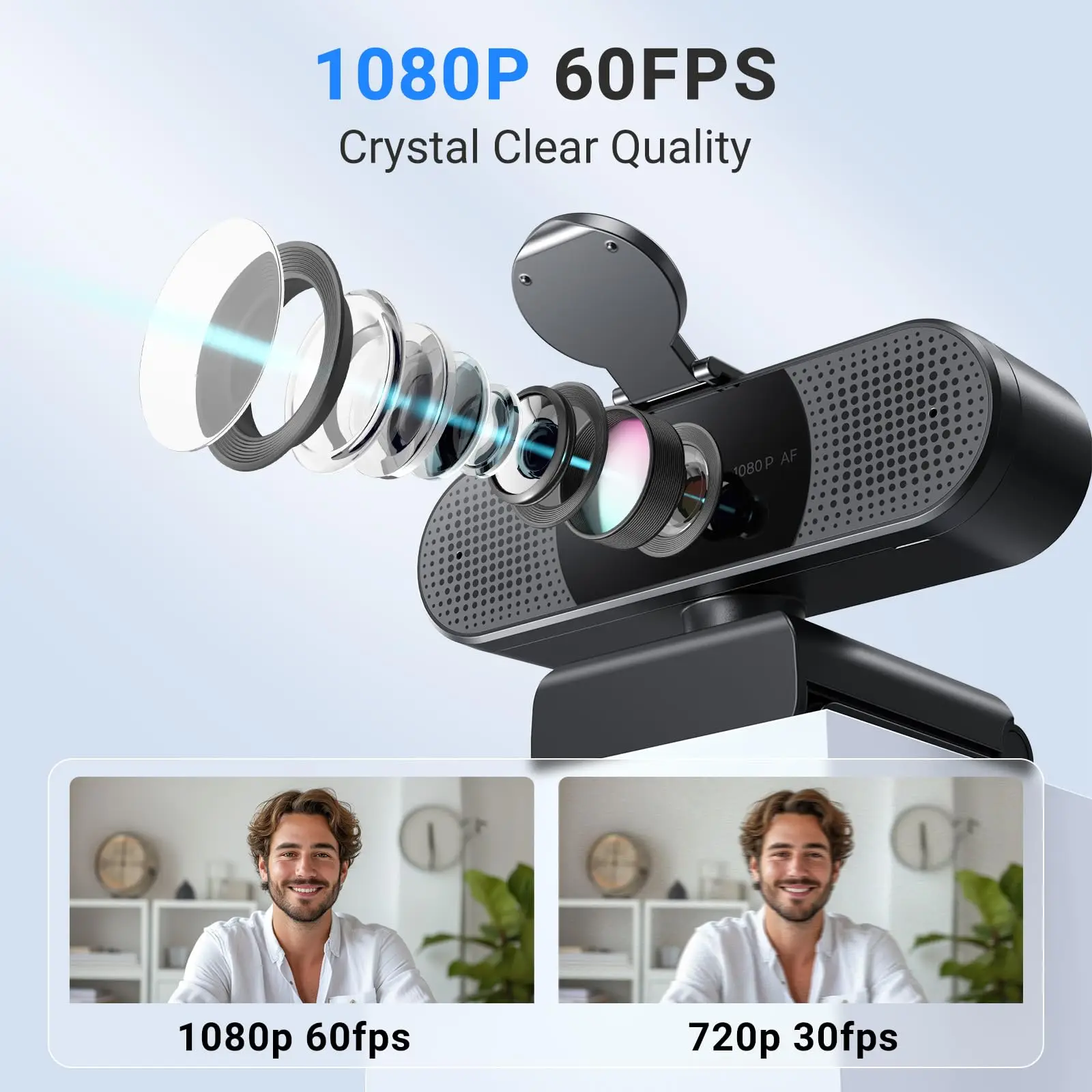 Webcam 1080P 60FPS Autofocus HD Mini Web Cam For Laptop/Computer EMEET USB Web Camera With Dual Mics for Youtube/Zoom Video Call