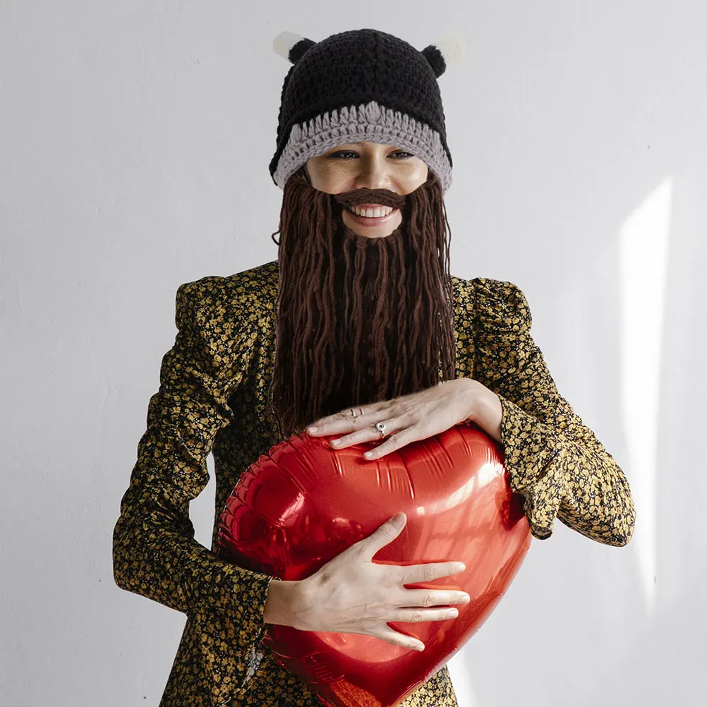 

Viking Hat Decorative Knitting Horn Beard Fake Decoration Delicate Artificial Costume Accessory Beanie Imitated