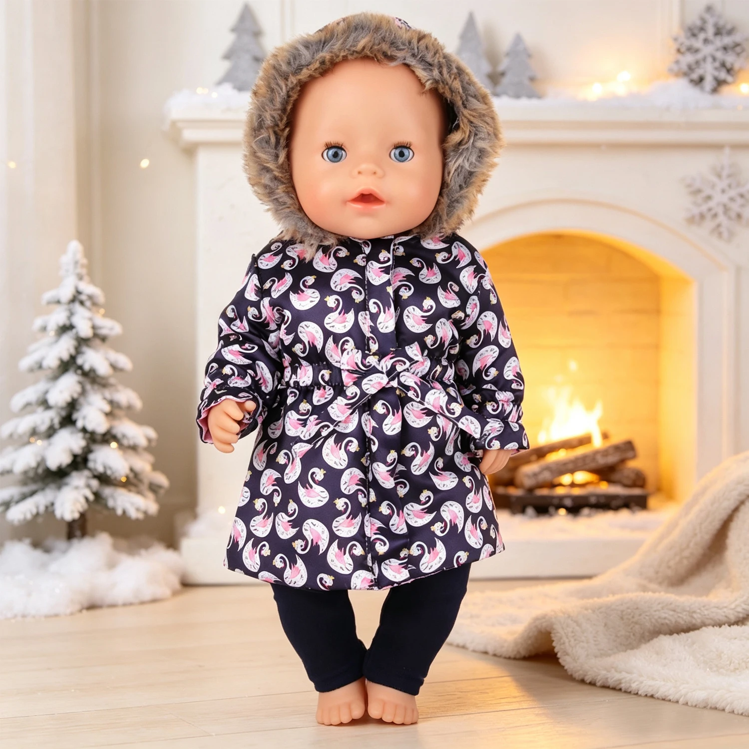 Winter Doll Clothes Set Floral Paisley Hooded Parka With Pants + Snow Boots For 18" American & 43cm Baby Newborn,OG Girl Dolls view 3