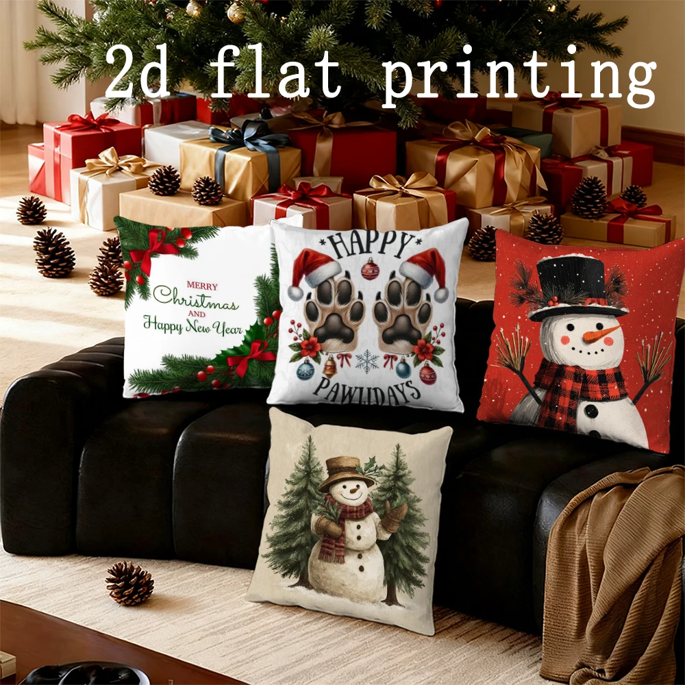 Home Decor Merry Christmas New Year Pillow Cover Suitable For Sofa Bedroom Car Pillow Cover Cushion Rectangular Back Cushion