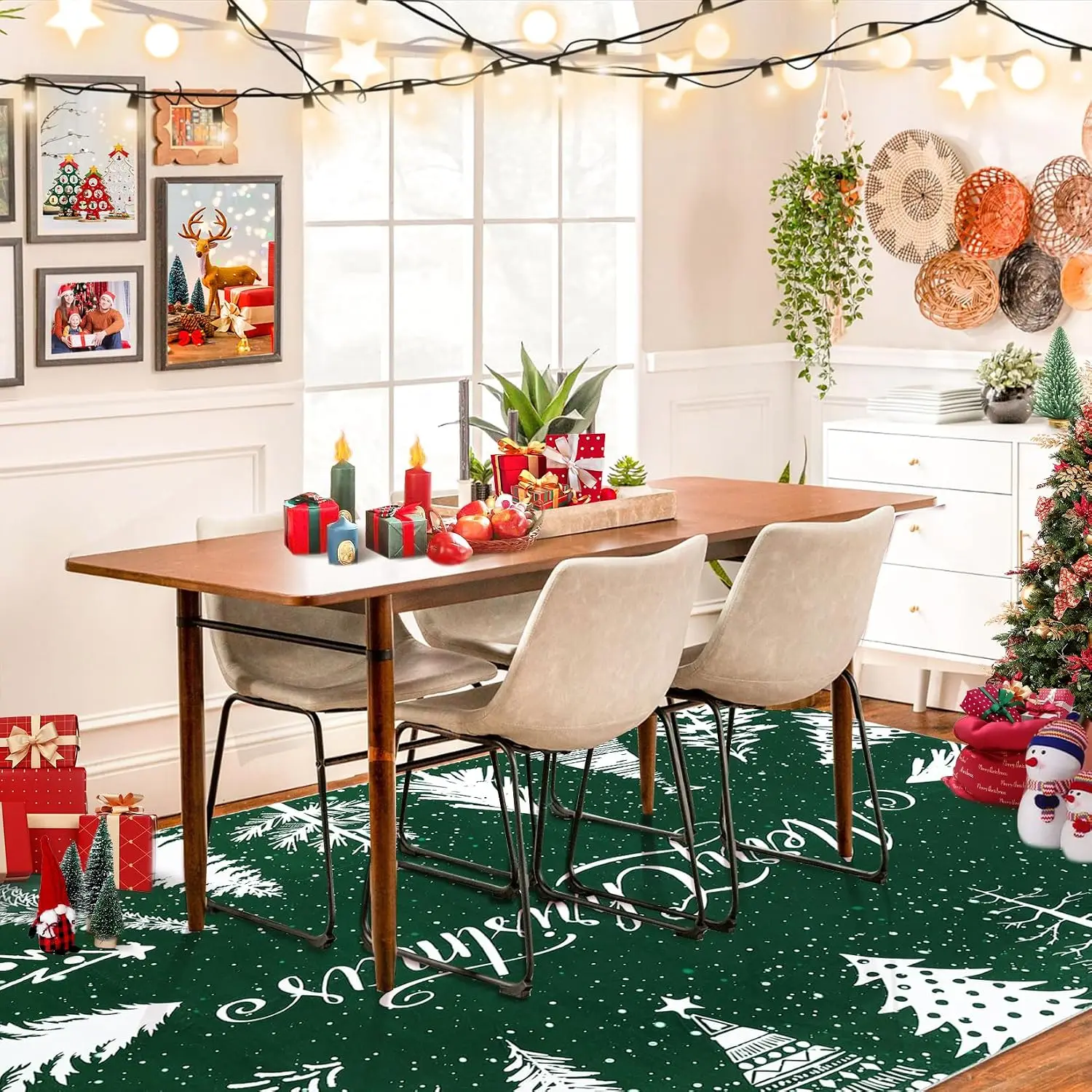 9x12 Extra Large Green Christmas Area Rug Washable Non Slip Soft Carpet Low Pile Stain Resistant Floor Mat Home Decor for Living