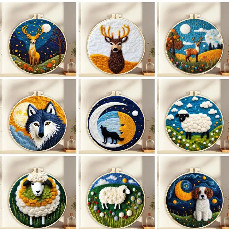 GATYZTORY DIY Wool Painting Embroidery Kit Creative DIY Wool Needle Felt Picture Kit Animal Craft Painting Gift For Mom Friends