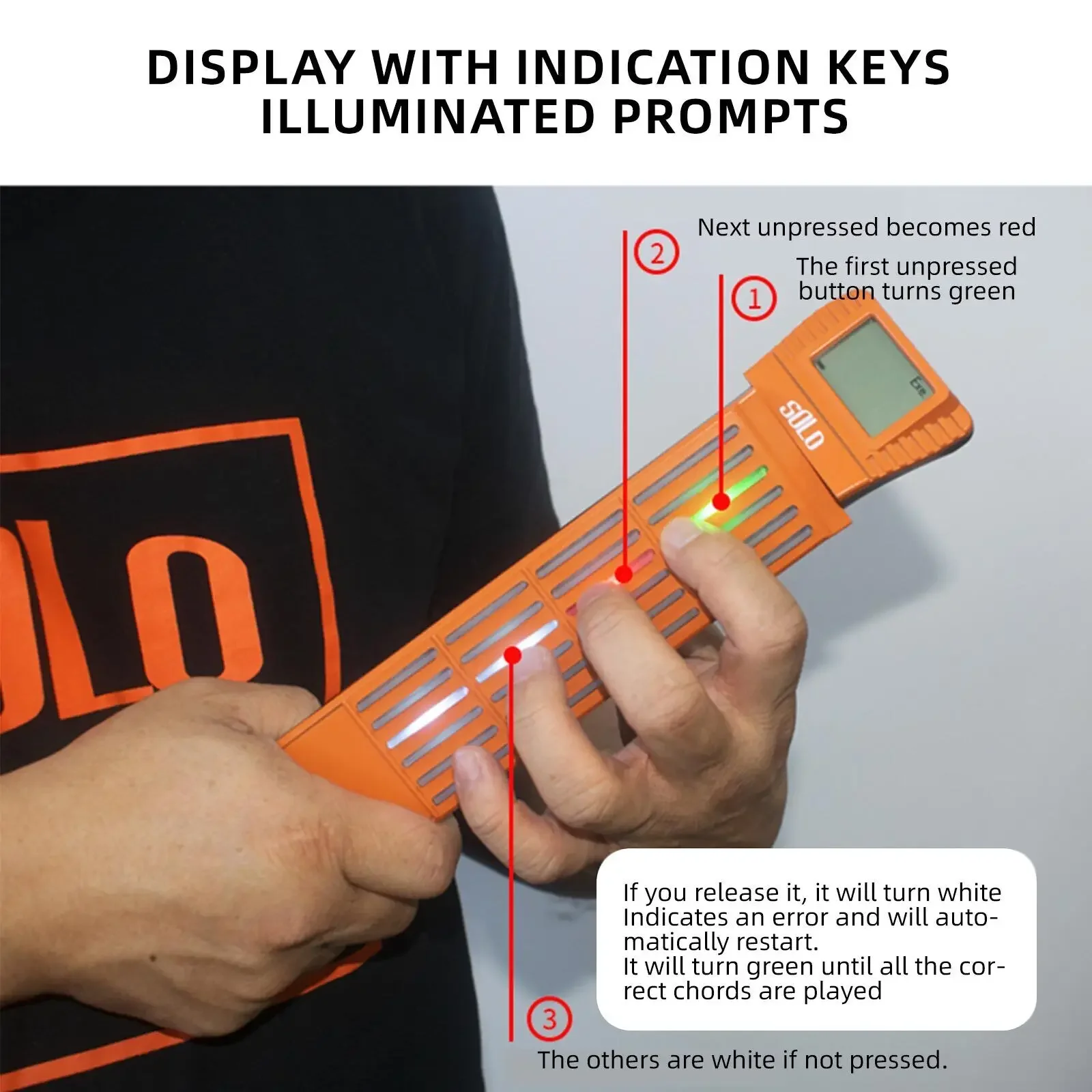 مدرب وتر الجيتار المحمول - أداة ممارسة LED قابلة لإعادة الشحن للسفر، تناسب الحقيبة، بطارية 8 ساعات