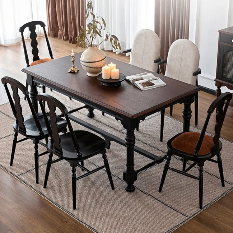 

Американский обеденный стол и стулья из цельного дерева, французский ретро-светлый роскошный черный прямоугольный стол, домашний обеденный стол для гостиной