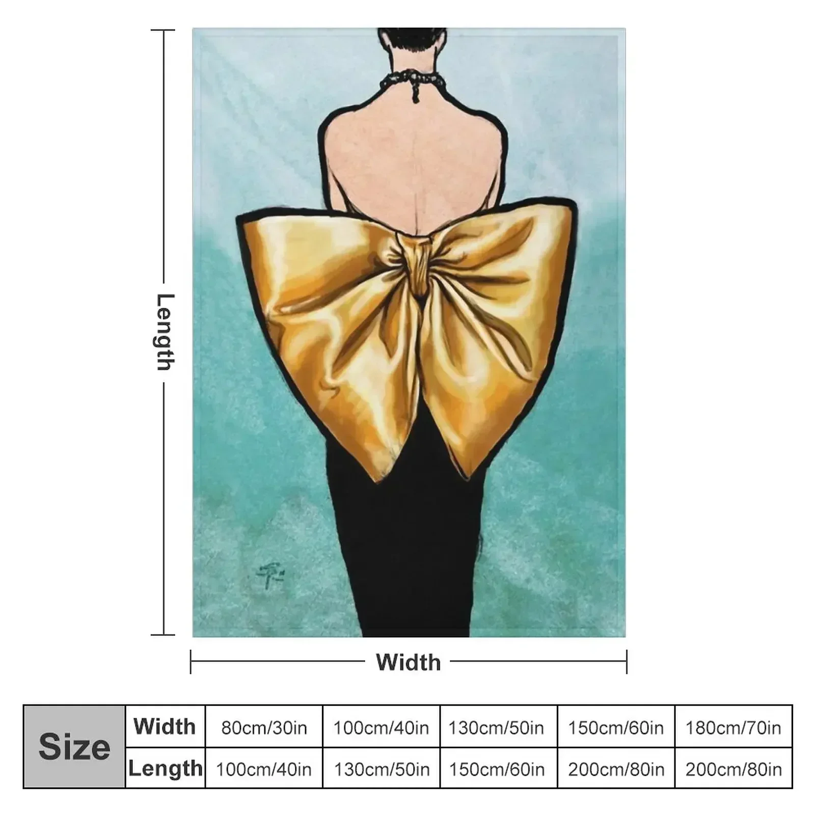 Little Black Dress with a Big Golden Bow Vintage fashion art Throw Blanket Stuffeds Thermal Travel Blankets