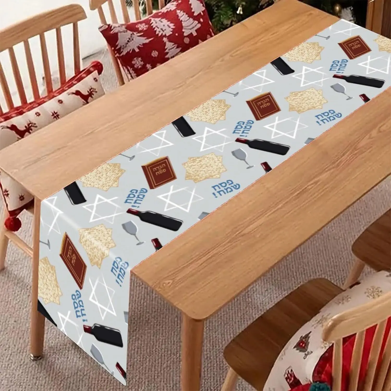 

Скатерть-дорожка из льна для Пасхи: праздничный декор для еврейского Песаха, коврик для вина, матзо, гексаграмма, украшение для обеденного стола на Пасху