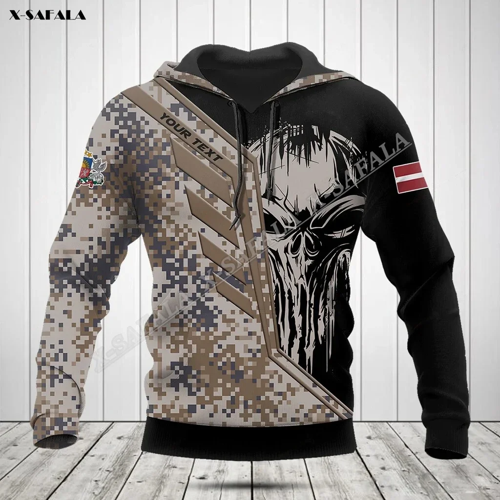 

Skull Latvia Camo Flag Army Custom Veteran 3D Print Hoodie Men's Outwear Shirt Pullover Hooded Sweatshirt Jersey Casual