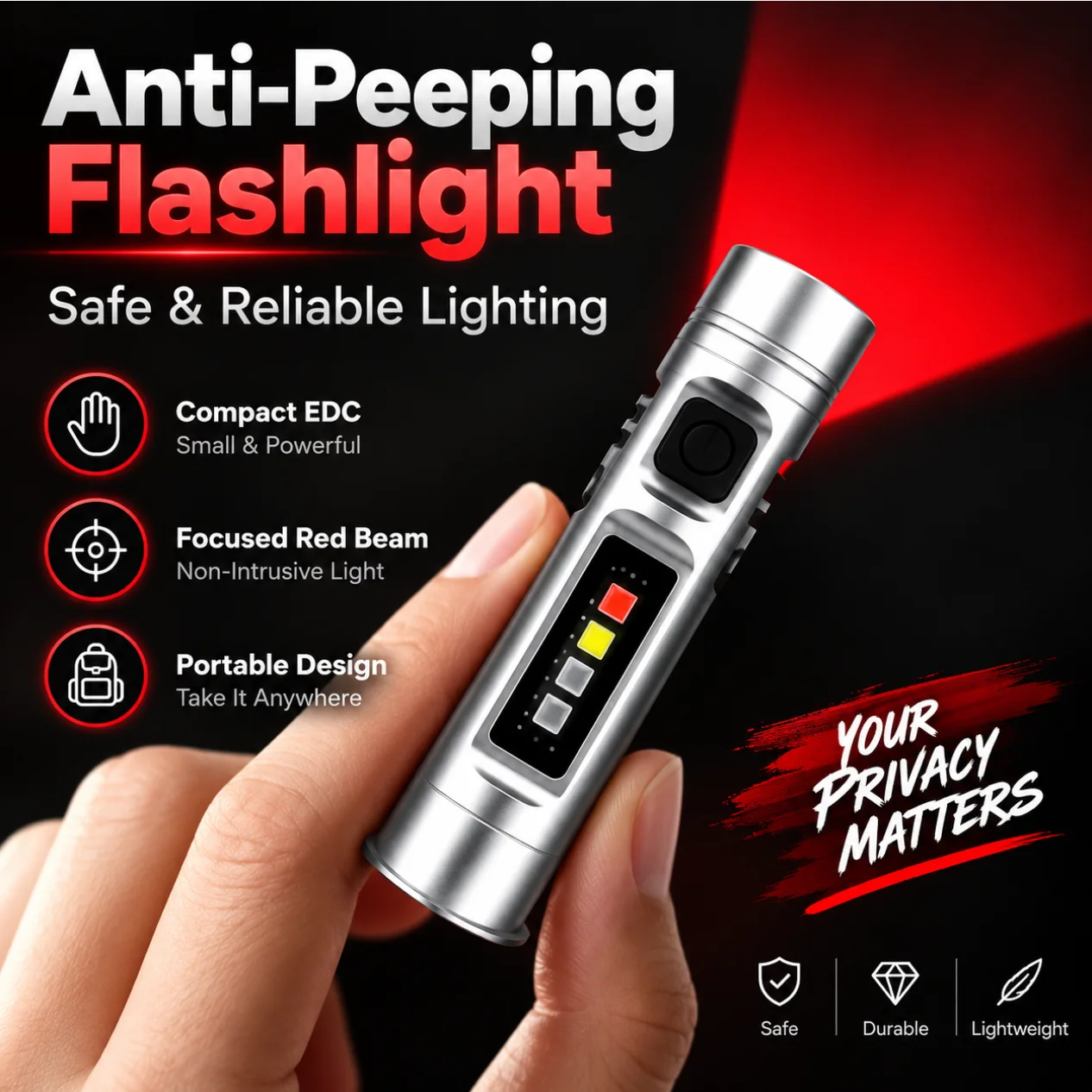 Compact EDC Anti-Peeping Flashlight Portable Hidden Camera Detector with Focused Red Beam Lightweight Handheld LED Torch Travel