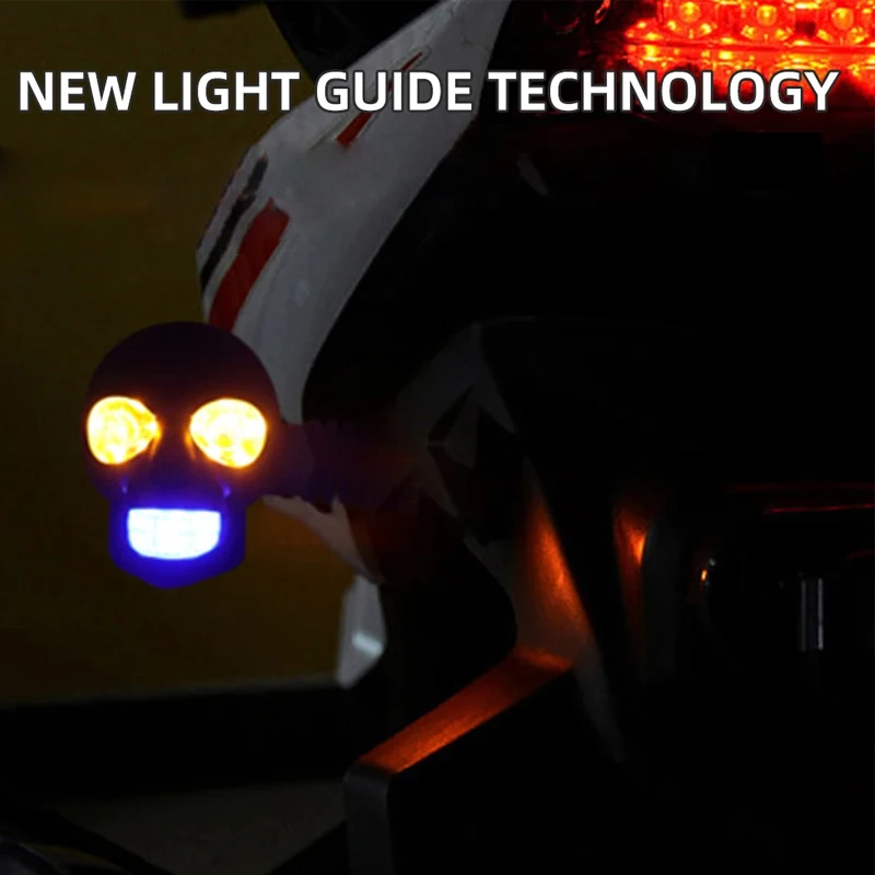 motorcycle led turn signals lights skull dual color shaped waterproof fog light auxiliary headlight ATV motorcycle accessories