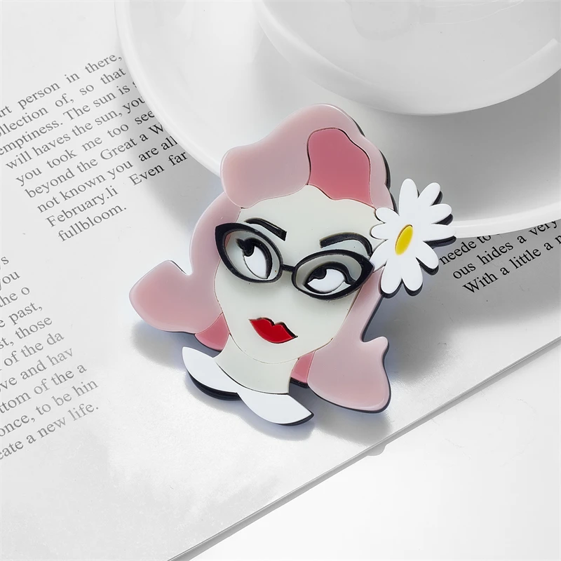 YAOLOGE Acrylic Cute Sexy Lady Girl Brooches For Women Kids New Cartoon Figure Badges Pins Accessories Jewelry Birthday Gift