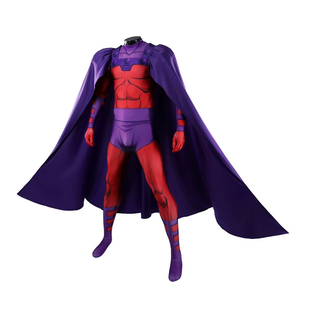 Zentai Magneto Cosplay Fantasy Jumpsuit Cloak Anime X Super Villain Costume Disguise Roleplay Fantasia Outfits Male