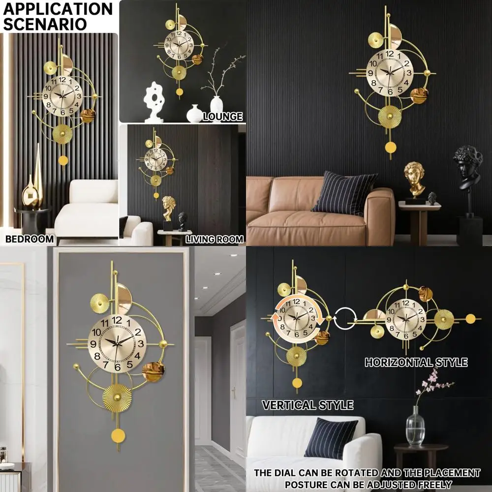 

Silent, Battery-Powered Oversized Modern Wall Clock - 17.7x31.4 Inch, Golden, for Living Room, Bedroom, Office