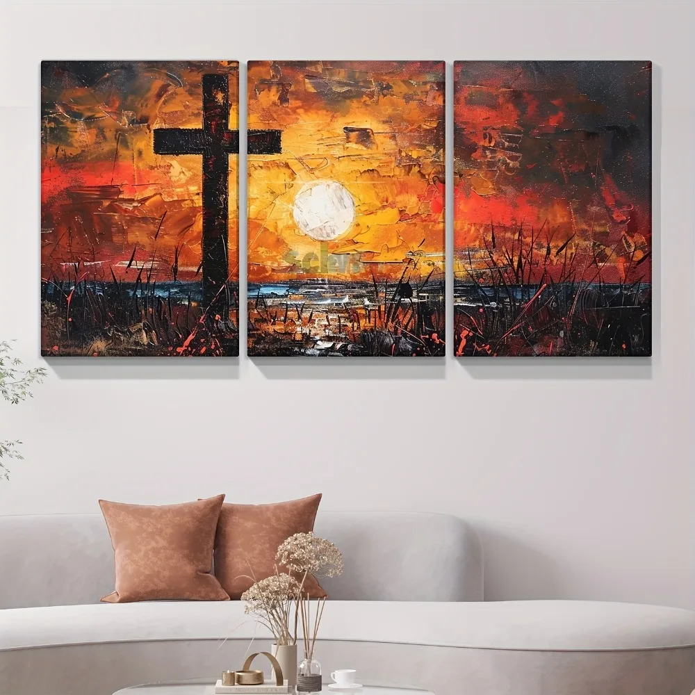 3-teiliges 1,5-Zoll-Bild mit dickem Kiefernrahmen, Sonnenaufgang, Leinwand, bedruckt, Wanddekoration, Schlafzimmer, Wohnzimmer, Dekoration