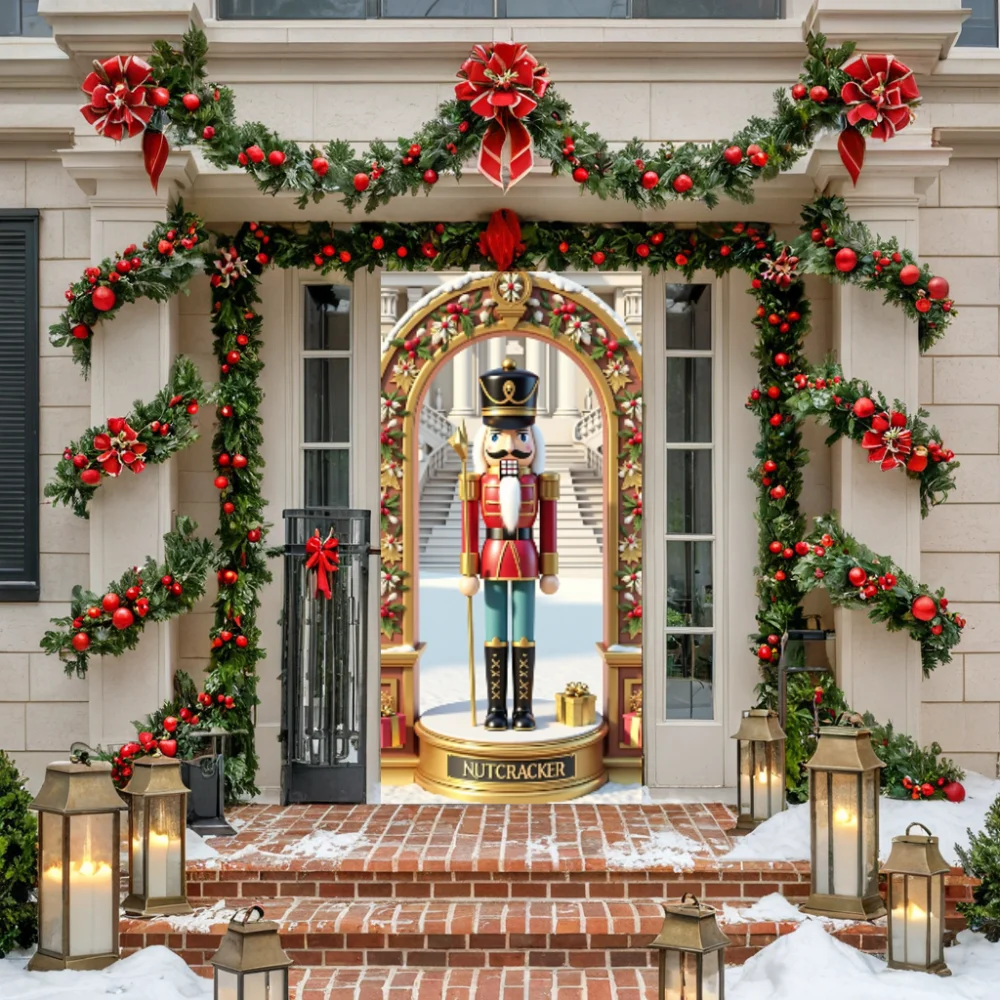 Nutcracker Soldier Lining For Christmas Doors Xmas Outdoor Decoration Door Cover For Front Door Home Christmas Party Supplies