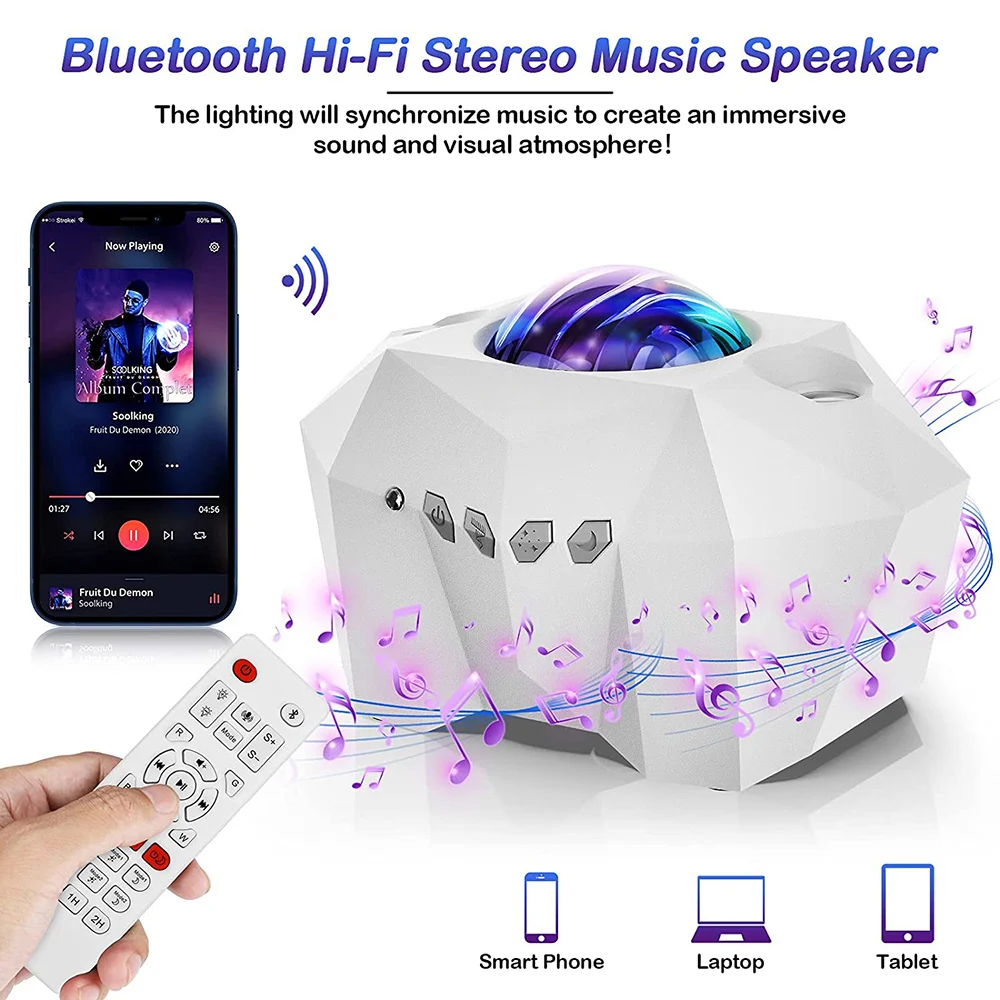 Northern Aurora Projector Star Moon LED Night Light Bluetooth Music Speaker Galaxy Lamp Bedroom Decoration Atmospher Laser Light