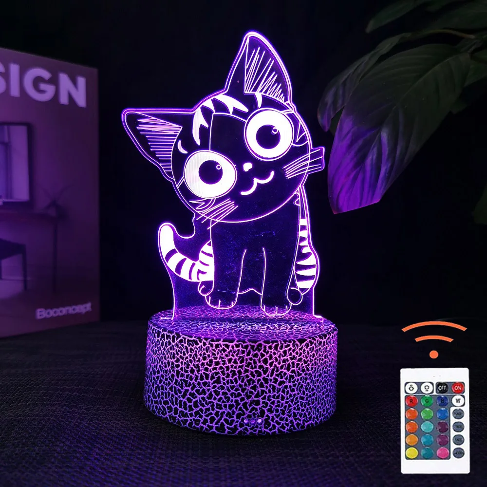 Cheese Cat 3D Illusion Night Light Table Lamp 16 Colors Auto Gradient USB Powered LED Light with Touch Switch Gift for Kids