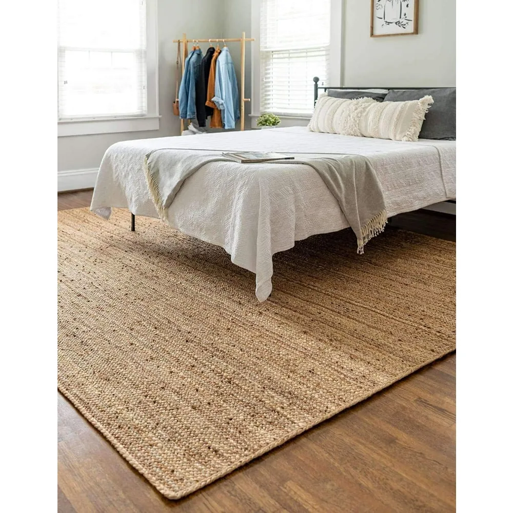 

100% Jute Area Rug 10x14 Feet Rectangle- Braided Design Hand Woven Natural Carpet - Home Decor for Living Room Hallways Bedroom