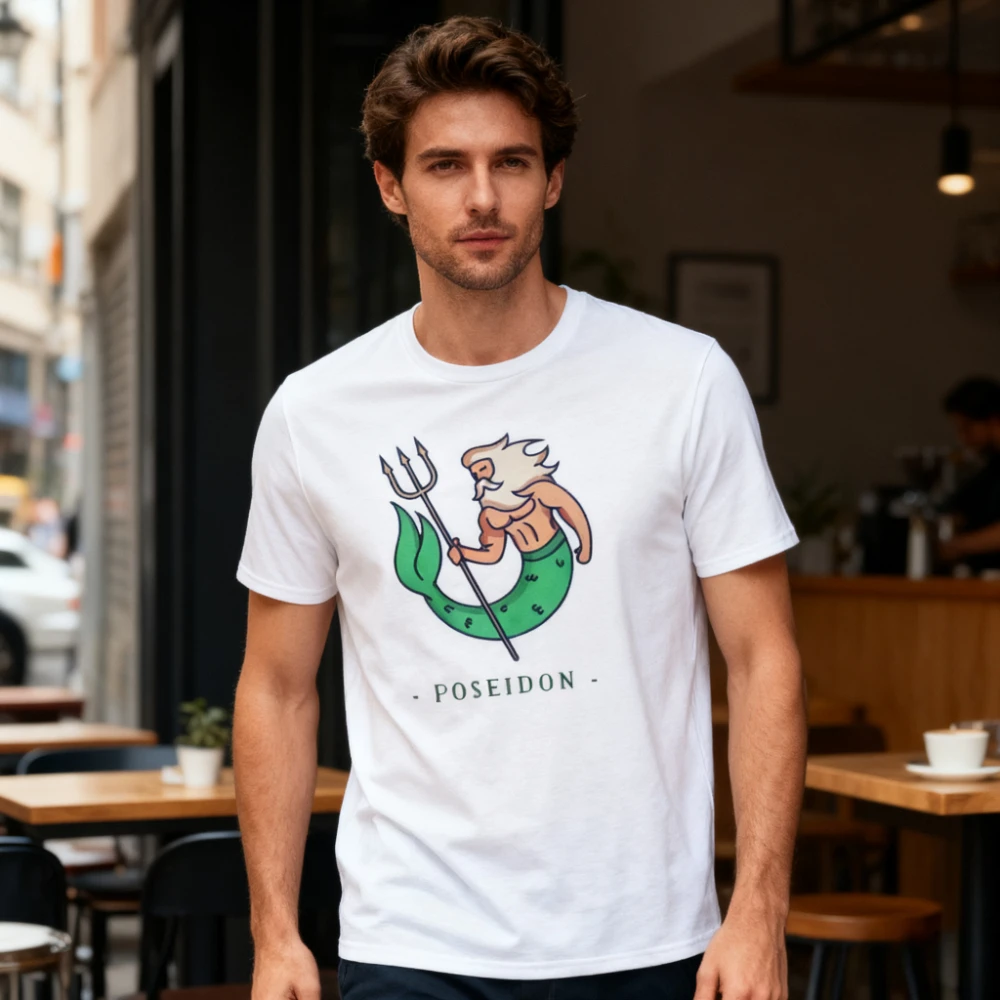 

Футболка Посейдон, рубашка с греческой мифологией, футболка с греческими богами, мужская и женская модная повседневная хлопковая футболка с круглым вырезом, простая одежда с принтом
