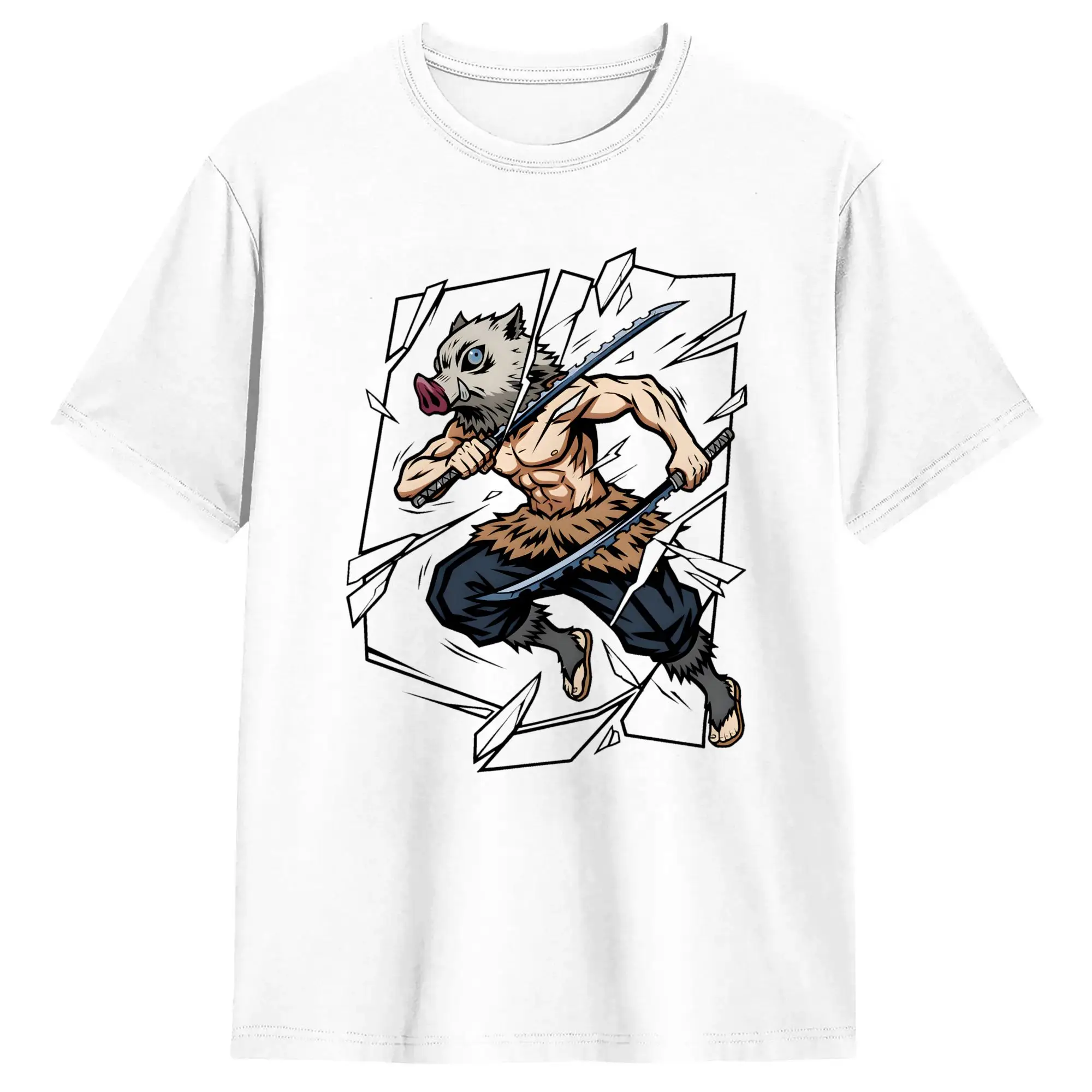 Inosuke  100 Cotton T Shirt For Men's Summer Demon Slayered Y2K Casual T-Shirts Breathable Harajuku Tees Plus Size Printed Tops