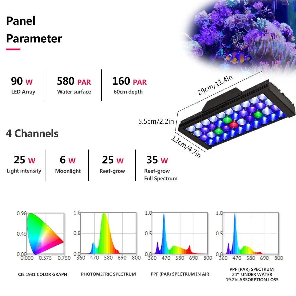 Imagem -03 - Popbloom-iluminação Led para Aquário Recife de Água Salgada Lâmpada de Espectro Completo Coral Marinho Sps Lps 30