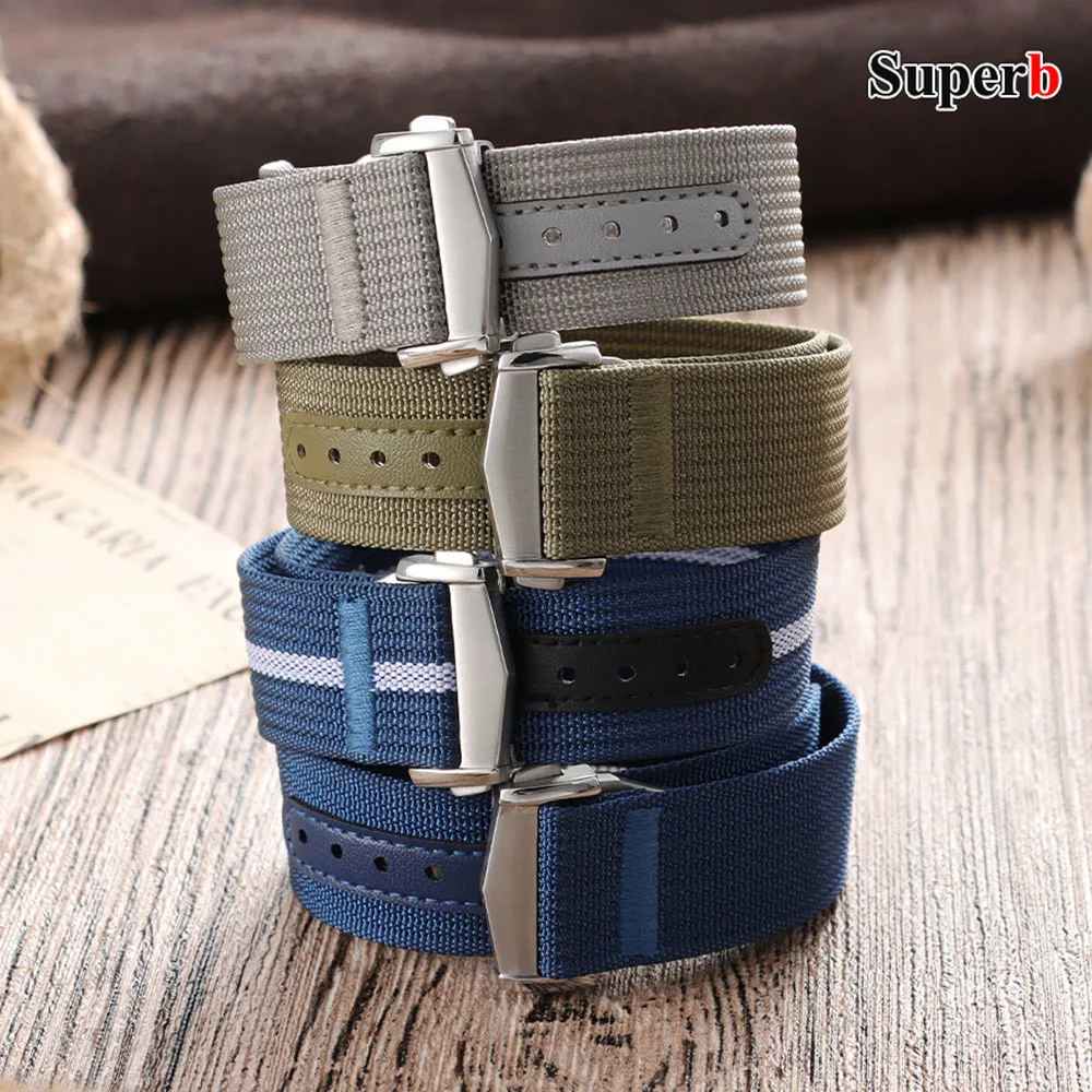 

20mm 22mm Nylon Watch Strap Premium Ribbed Watch Band Deployant Clasp for Omega Folding Buckle Watchband Sport Wristband For Men